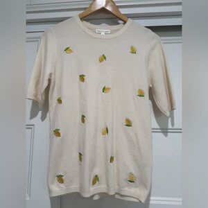 DownEast Cream Knit Embroidered Lemon 🍋 Top